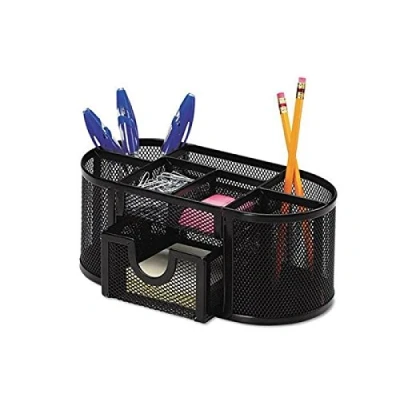 Abbildung von Q Connect KF18472 Schreibtisch Organizer mit Schublad/aus Lackiertem Metallgeflecht/Schwarz/Schreibtischorganizer/Mesh Metall Büro Desk Organizer/ 23,5 x 11,2 10,0 cm