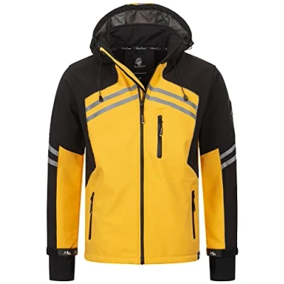 Abbildung von Rock Creek Herren Softshell Jacke Outdoor Windbreaker Übergangsjacke Anorak Kapuze Regenjacke Winterjacke Herrenjacke Jacket H 285 Gelb S