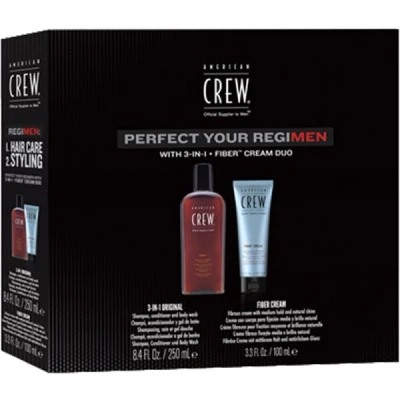 Abbildung von AMERICAN CREW Duo Pack Fiber Cream (100 ml) &amp; 3 in 1 Original Shampoo, Conditioner Body Wash (250 ml), Stylingcreme Pflege für Männer, tägliche Reinigung von Körper und Haar