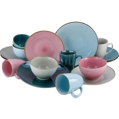 Abbildung von CreaTable Kombiservice &quot;Geschirr Set Cosy Day&quot;, (Set, 16 tlg., Kaffeeservice und Tafelservice im Set, für 4 Personen), Service, Kreisstruktur, in Pastell Farben, Teile, Personen