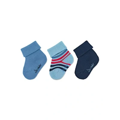 Abbildung von Sterntaler Baby Jungen Socken Socke 3er Pack uni mit Ringel aus Baumwolle Vollplüsch (Sohle) zartblau, 14