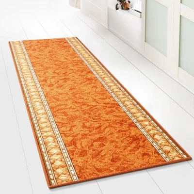 Abbildung von Floordirekt Teppichläufer mit Muster maßgefertigter Feinschlingen Teppich Läufer für Küche, Flur &amp; Wohnraum Ornament Vintage Orient Gitter (80 x 100 cm, Rügen Terra)