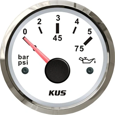 Abbildung von KUS Öltreibstoff Manometer Meter 0 5Bar 75PSI Mit Hintergrundbeleuchtung 12V/ 24V 52MM (2&quot;) (Weiß)