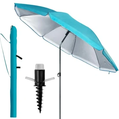 Abbildung von 4smile Sunnyjoy Sonnenschirm Strand 3 IN 1 Set Strandschirm windfest stabil, UPF 50+ Robuster mit Bodenhülse &amp; Schutzhülle, Ø 180 cm, Fb. Türkis
