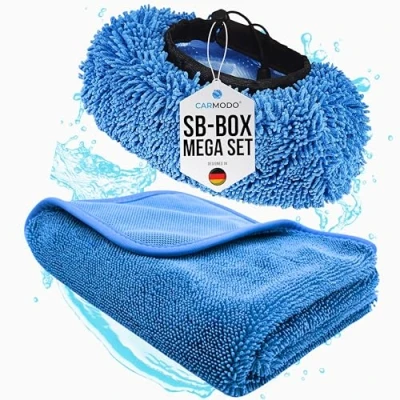 Abbildung von CARMODO® Mr.BOB Premium SB Waschbürstenüberzug + CARMODO Trockentuch 60x40cm Mikrofaser Autoschwamm Brush Cover