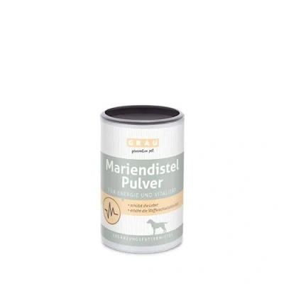 Abbildung von GRAU das Original 100 % reines Mariendistel Pulver, schützt die Leber, trägt zur Zellerneuerung bei, 1er Pack (1 x 120 g), Ergänzungsfuttermittel für Hunde