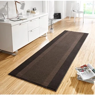 Abbildung von Hanse Home Teppich Läufer Band 80x400cm Teppichläufer Weicher Kurzflor Modernes Design für Flur, Schlafzimmer, Kinderzimmer, Badezimmer, Wohnzimmer, Küche Dekoläufer Braun