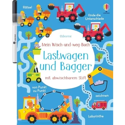 Abbildung von Mein Wisch und weg Buch: Lastwagen Bagger: mit abwischbarem Stift Zähl , Zuordnungs Schwungübungen für Kinder ab 4 Jahren