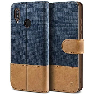 Abbildung von BEZ Hülle für Huawei P20 Lite Hülle, Handyhülle Kompatibel Lite, Handytasche Schutzhülle Tasche Case [Stoff und PU Leder] mit Kreditkartenhaltern, Blaue Marine