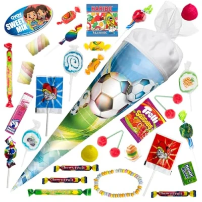 Abbildung von OYOY 35cm Schultüte gefüllt mit Süßigkeiten Mix I ROTH Fussball kleine Geschwister Einschulung Geschenk