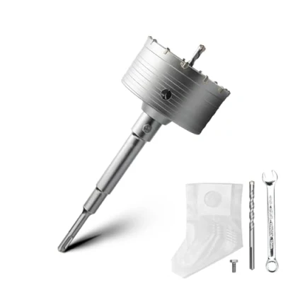 Abbildung von 90MM Hohl Bohrkrone Set mit SDS plus Adapter 220mm und Zentrierbohrer 8x110mm,Bohrkrone Steckdose für Mauerwerk Beton