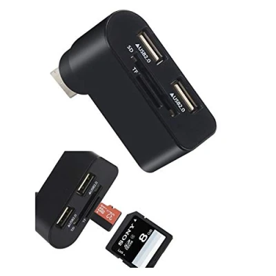 Abbildung von F89CS USB 2.0 Hub 2 Port Verteiler mit Micro SD/SD Kartenleser, Extra Leicht und 180 drehbar für PC, Laptop mehr