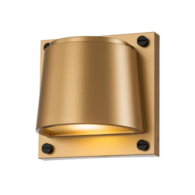 Abbildung von Hinkley HK SCOUT PHB Wandleuchte 1xGU10 8W LED IP44 3000K Verbundwerkstoff wetterfest Heritage Messing lackiert, geätzte Linse H:16.5cm B:16.5cm
