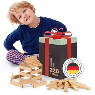 Abbildung von Laleni Holzbaukasten Holz Bauklötze mit Box, (220 St),