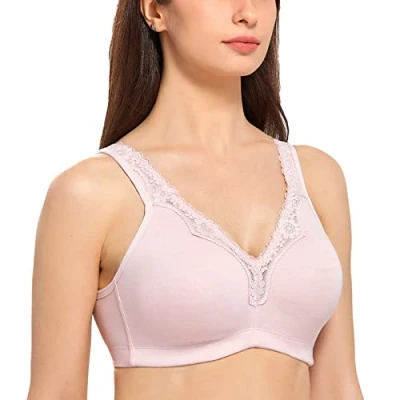 Abbildung von DELIMIRA Damen Cotton BH Ohne Bügel Baumwolle Große Größen Vollschalen Polster Nacktes Rosa 80D