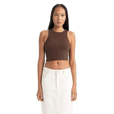 Abbildung von DeFacto Women&#039;s B0658AX T Shirt, Brown, M