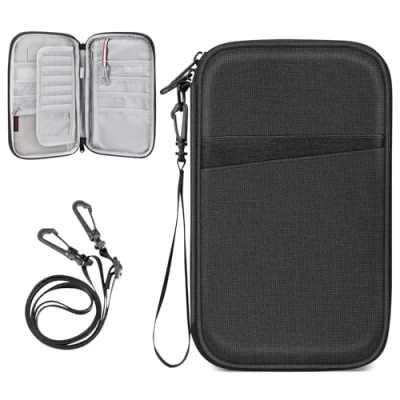 Abbildung von FINTIE Reisepass Tasche Familie Reiseorganizer, RFID Blockier Wasserdicht Handytasche Reisepasshülle Ausweistasche Dokumente 6 Pässe für Damen und Herren,Schwarz