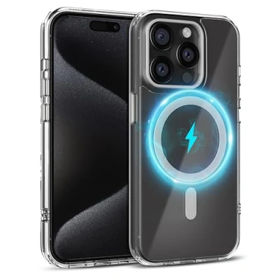 Abbildung von MyGadget Hülle für Apple iPhone 14 Pro [ Kompatibel mit MagSafe ] vergilbungsbeständig magnetische Hybrid Handyhülle Rückseite Hart Rand Silikon Transparent