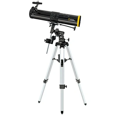 Abbildung von National Geographic Reflektor Teleskop 76/700 EQ mit äquatorialer Montierung, Stativ, Smartphone Kamera Adapter und umfangreichem Zubehör