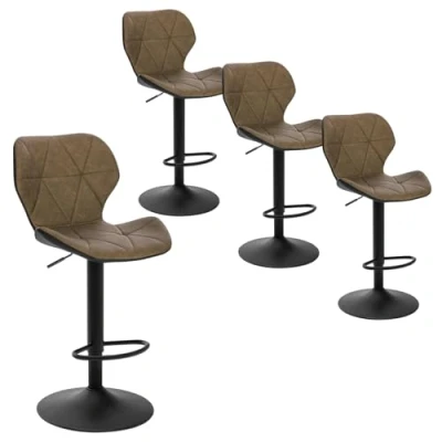 Abbildung von EUGAD 0663BY 4 4X Barhocker Bistrohocker Designer Hocker Tresenhocker Retro höhenverstellbar und 360 drenbar mit Rückenlehne aus Kunstleder Metall Dunkelbraun