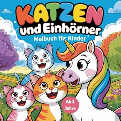 Abbildung von Katzen und Einhörner Malbuch: 50 süße Motive zum Ausmalen für Kinder ab 3 Jahren