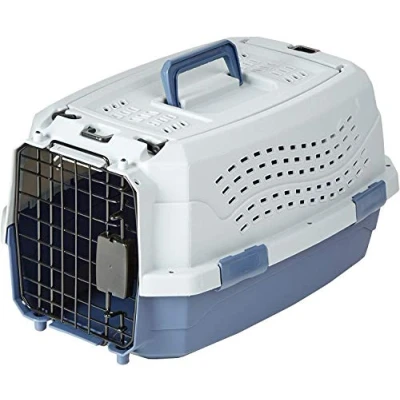Abbildung von Amazon Basics Katze Transportbox für Haustiere, 2 Türen, 1 Dachöffnung, L 48 x B 32 H 25 cm, Blau
