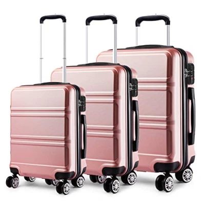 Abbildung von KONO Kofferset 3 Teilig Hartschale Reisekoffer Set mit 4 Rollen und TSA Schloss, Zwillingsrollen Trolley Rollkoffer in M L XL Koffer Handgepäck, Mittelgroß, Groß (Rosagold)