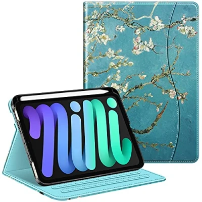 Abbildung von Fintie Hülle Kompatibel mit iPad Mini 6. Generation 2021 (8.3 Zoll) [Eckenschutz] Multi Winkel Betrachtung Folio Stand Schutzhülle Dokumentschlitze für 6 2021, Mandelblüten
