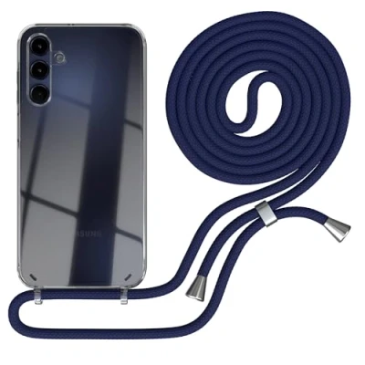 Abbildung von EAZY CASE Handykette kompatibel mit Samsung Galaxy A15 Kette zum Umhängen für Hülle Band aus Silikon stoßfeste transparente Handyhülle als Fallschutz in Navy Blau