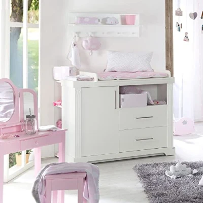 Abbildung von roba Wickelkommode mit Wickelansatz &#039;Maxi&#039;, hochwertiger Wickeltisch im Landhausstil weiß, 2.0 Anzahl