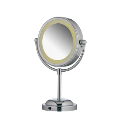 Abbildung von axentia Vergrößerungs Leuchtspiegel in Silber, rostfreier LED Kosmetikspiegel verchromt, robuster Badezimmerspiegel mit 3 facher Vergrößerung, Rasierspiegel rund, Durchmesser: ca. 17 cm