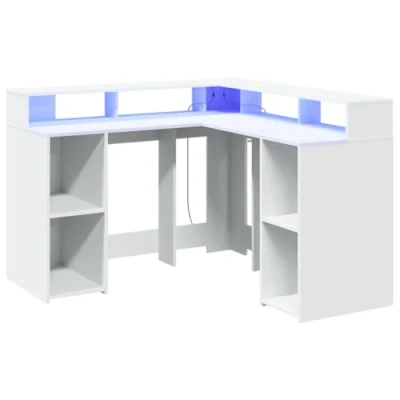 Abbildung von vidaXL Schreibtisch LED Weiß 130x130x91 cm Holzwerkstoff