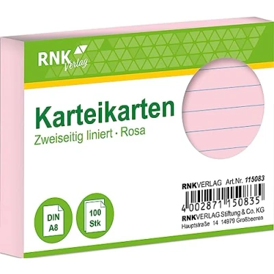 Abbildung von RNK Karteikarten A8 liniert 170 g/qm rosa VE=100 Stück
