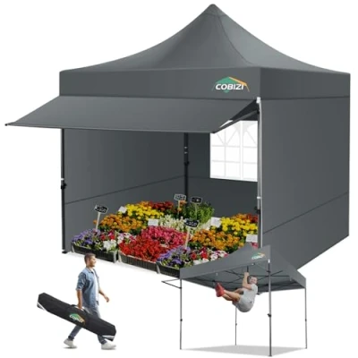 Abbildung von COBIZI pavillon 3x3 wasserdicht stabil Winterfest faltpavillon partyzelt Hardtop klappbar 3x3m mit seitenwnden pop up Pavillion UV Schutz, Grau