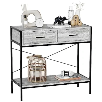 Abbildung von Vida Designs Brooklyn Konsolentische, Holz, Grau, 2 Schublade
