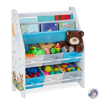 Abbildung von relaxdays Standregal Kinderregal mit 6 Boxen &amp; 2 Hängefächern, A