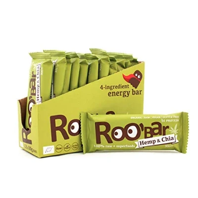 Abbildung von Roobar Proteinriegel Hanf Milchfrei &amp; Glutenfrei, 100% Bio, Vegan, Roh, Superfoods, Ohne Zusatz von raffiniertem Zucker 12 x 30g Rohkostriegel