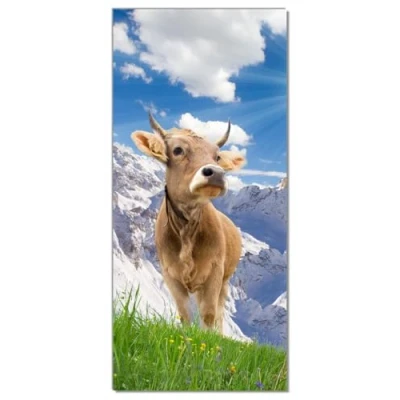 Abbildung von Wallario Selbstklebende Türtapete Kuh im Sonnenschein in den Alpen Türposter 93 x 205 cm Abwischbar, rückstandsfrei zu entfernen