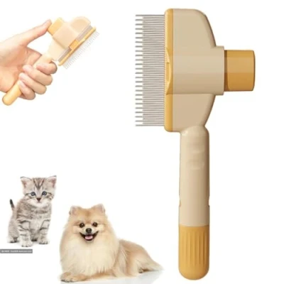 Abbildung von CHUNLIGOUJI selbstreinigender Flohkamm für Haustiere, Katzenkamm, Haarbürste, Flohkamm, Kamm zur Entfernung von Tierhaaren, Fellpflegebürste (yellow1pcs)