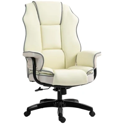 Abbildung von Vinsetto Bürostuhl, Ergonomisch Schreibtischstuhl mit Liegefunktion, Drehfunktion, Höhenverstellbar Computerstuhl für Home Office, Kunstleder, Creme