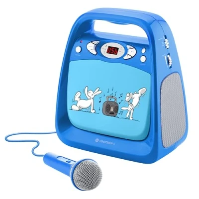 Abbildung von GOGEN Kinderkaraoke und CD Player I USB MP3 Mikrofon inklusive Kopfhörerausgang tragbar Batterie oder Netzteil Bluetooth Hergestellt für Kinder Blau