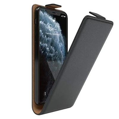 Abbildung von EAZY Case Hülle kompatibel mit iPhone 11 Pro Max Flip Cover zum Aufklappen, Handyhülle aufklappbar, Schutzhülle, Flipcover, Flipcase, Flipstyle vertikal klappbar, aus Kunstleder, Schwarz