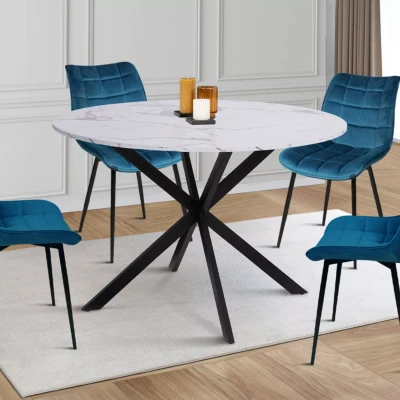 Abbildung von IDMarket Esstisch Alaska, rund, 4 6 Personen, Marmor Effekt, Weiß und Metallspinnenfuß, 120 cm