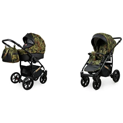 Abbildung von BabyLux Optimal 2 in 1 Baby Kinderwagen Tief und mit Zubehör Verstellbar faltbar Aluminium Konstruktion Wasserdicht Nicht abnehmbare Räder Grey Flex Black Frame