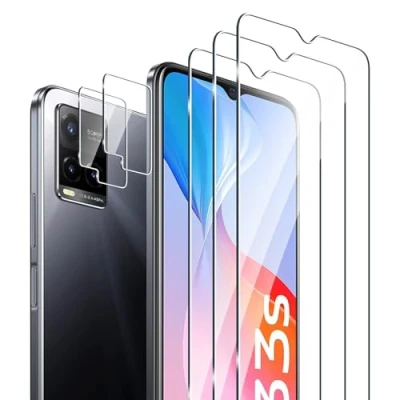 Abbildung von Fyqzio [3+2 Stück Gehärtetes Glas Schutzfolie kompatibel mit vivo Y33s und Kamera,Keine Blasen,9H Härte,Anti Scratch,HD Displayschutz fur
