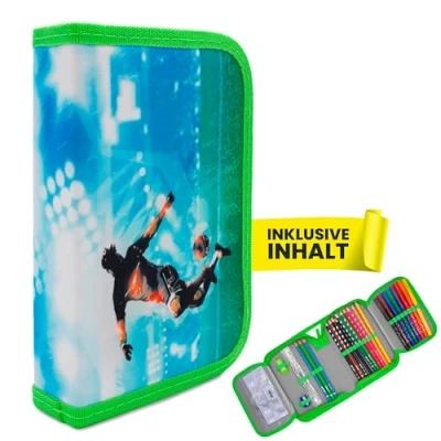 Abbildung von itenga Federmäppchen Schüler Etui Mäppchen Fussball 28 teilig 1 Zipper