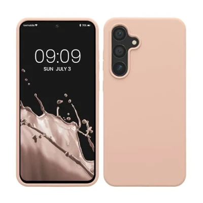 Abbildung von kwmobile Hülle kompatibel mit Samsung Galaxy S24 FE Silikon Handy Case Handyhülle weiche Oberfläche kabelloses Laden Coconut Swirl