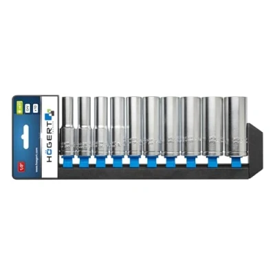 Abbildung von Hogert Technik HT1A888 Steckschlüsseleinsatz Set 10 Sechskant Chrom Vanadium Stahl 1/2 Vierkant