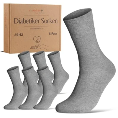 Abbildung von Diabetikersocken ohne Gummibund &amp; Naht 97% Baumwolle (6 Paar) Diabetiker Socken mit Komfortbund für Damen Herren 70108T (Grau 35 38) WP
