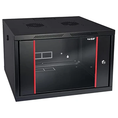 Abbildung von HMF Serverschrank 66407 02 Netzwerkschrank, 19 Zoll, 7 HE, 450 mm Tiefe, voll montiert, Glastür, Schwarz